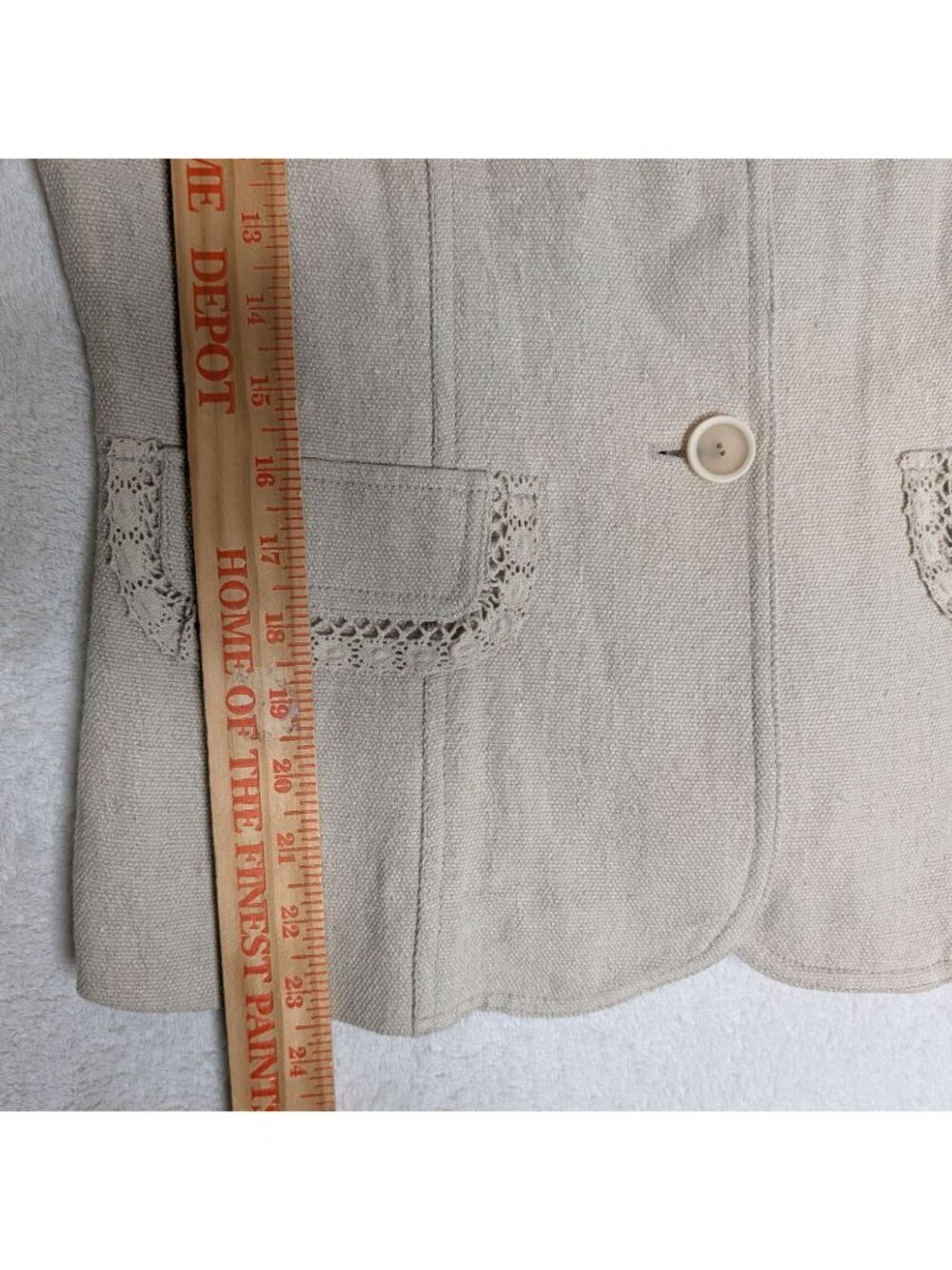 New Beige Linen Cotton Blend Lace Trim Blazer Jacket 3/4 Sleeves Newport News Si - Picture 6 of 13